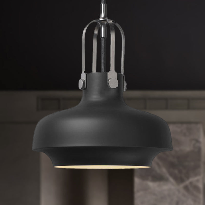 Black/White Bowl Shade Hanging Lamp Industrial Metallic 1 Light Living Room Pendant Light with Adjustable Cord Black Clearhalo 'Ceiling Lights' 'Modern Pendants' 'Modern' 'Pendant Lights' 'Pendants' Lighting' 249473