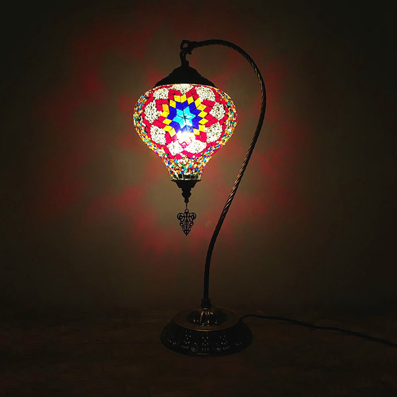 Rose Red/Sky Blue/Watermelon Red Glass Teardrop Small Desk Lamp Antique 1 Bulb Task Lighting with Gooseneck Metal Arm Clearhalo 'Lamps' 'Table Lamps' Lighting' 249494