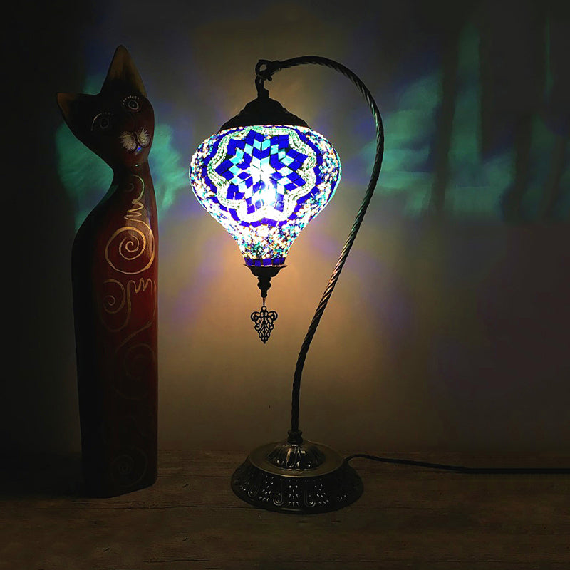 Rose Red/Sky Blue/Watermelon Red Glass Teardrop Small Desk Lamp Antique 1 Bulb Task Lighting with Gooseneck Metal Arm Sky Blue Clearhalo 'Lamps' 'Table Lamps' Lighting' 249497