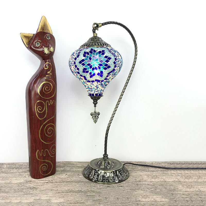 Rose Red/Sky Blue/Watermelon Red Glass Teardrop Small Desk Lamp Antique 1 Bulb Task Lighting with Gooseneck Metal Arm Clearhalo 'Lamps' 'Table Lamps' Lighting' 249498