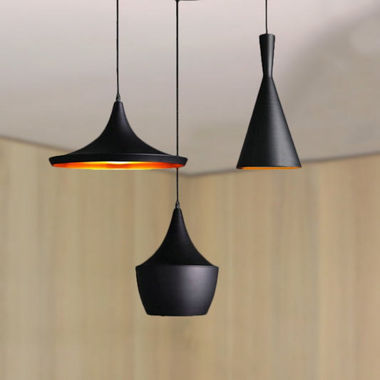 3 Heads Pendant Light with Shade Metallic Industrial Style Restaurant Hanging Light in Black Black Clearhalo 'Ceiling Lights' 'Modern Pendants' 'Modern' 'Pendant Lights' 'Pendants' Lighting' 249528