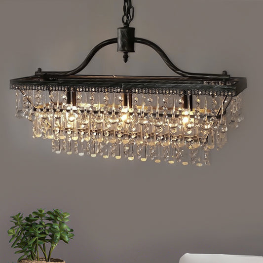 Antique 3 Lights Hanging Ceiling Light with Crystal Shade Black 3 Tiers Chandelier Lamp Black Clearhalo 'Ceiling Lights' 'Island Lights' Lighting' 249577