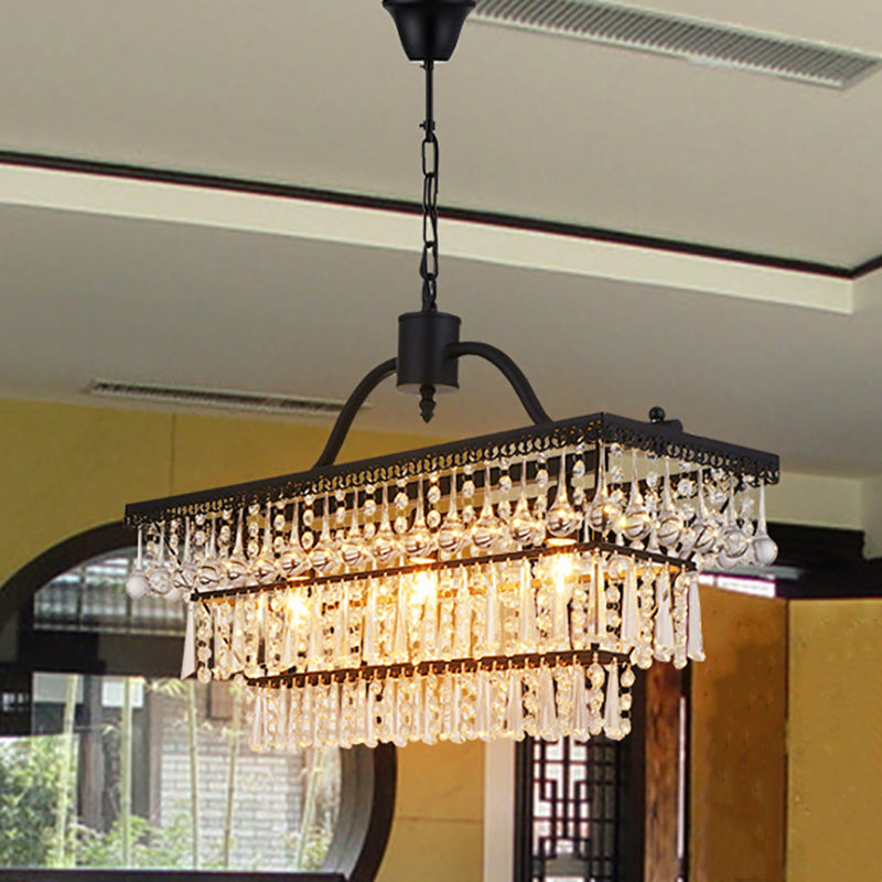 Antique 3 Lights Hanging Ceiling Light with Crystal Shade Black 3 Tiers Chandelier Lamp Clearhalo 'Ceiling Lights' 'Island Lights' Lighting' 249578