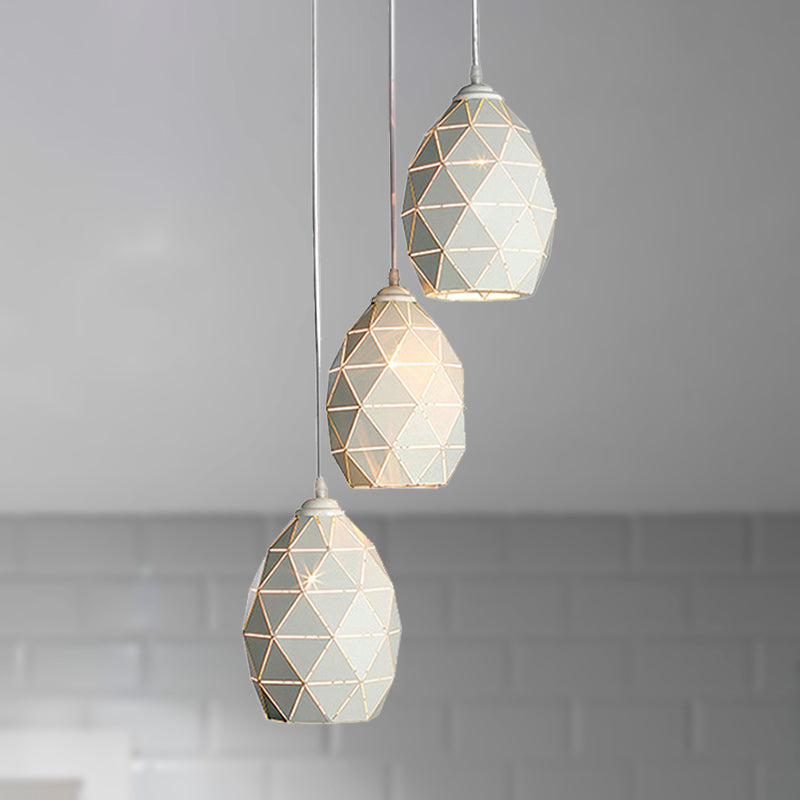 3 Lights Metal Pendant Lighting Modern Style White Geometric Indoor Hanging Ceiling Light, Linear/Round Canopy White Round Clearhalo 'Ceiling Lights' 'Modern Pendants' 'Modern' 'Pendant Lights' 'Pendants' Lighting' 249587