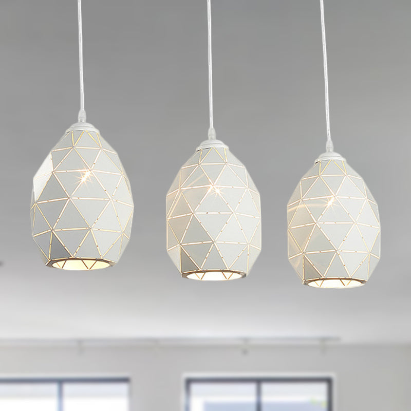 3 Lights Metal Pendant Lighting Modern Style White Geometric Indoor Hanging Ceiling Light, Linear/Round Canopy White Linear Clearhalo 'Ceiling Lights' 'Modern Pendants' 'Modern' 'Pendant Lights' 'Pendants' Lighting' 249589