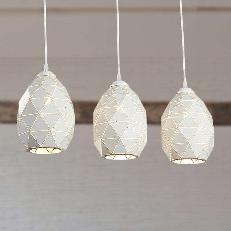 3 Lights Metal Pendant Lighting Modern Style White Geometric Indoor Hanging Ceiling Light, Linear/Round Canopy Clearhalo 'Ceiling Lights' 'Modern Pendants' 'Modern' 'Pendant Lights' 'Pendants' Lighting' 249590