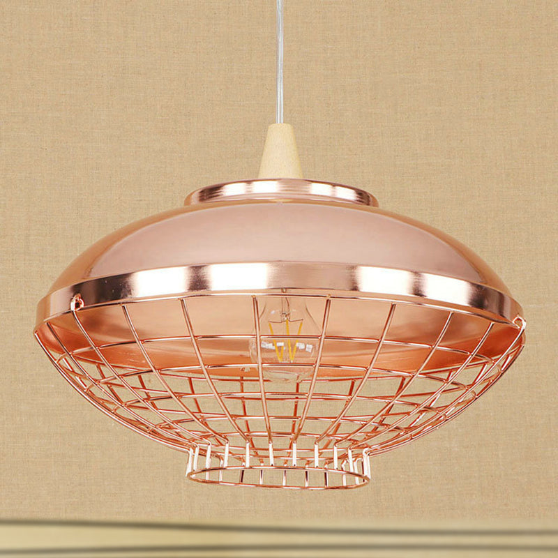 Rose Gold Bowl/Globe/Bottle Shade Pendant Light Vintage Metallic 1 Light Living Room Ceiling Light with Wire Cage Rose Gold A Clearhalo 'Ceiling Lights' 'Modern Pendants' 'Modern' 'Pendant Lights' 'Pendants' Lighting' 249605