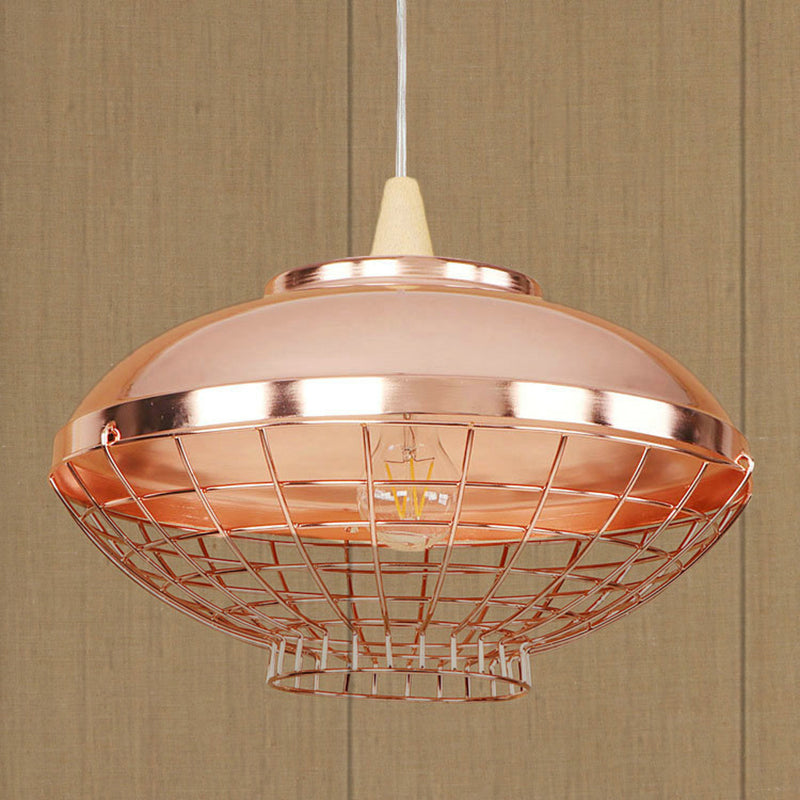 Rose Gold Bowl/Globe/Bottle Shade Pendant Light Vintage Metallic 1 Light Living Room Ceiling Light with Wire Cage Clearhalo 'Ceiling Lights' 'Modern Pendants' 'Modern' 'Pendant Lights' 'Pendants' Lighting' 249606