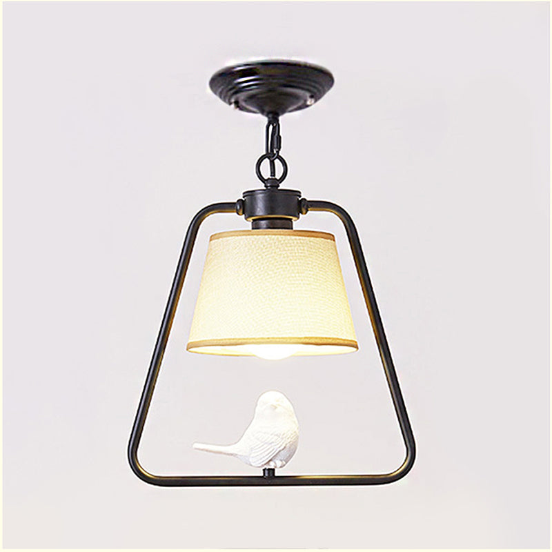 Black/White Cone Pendant Ceiling Light Traditional Fabric 1 Light Living Room Hanging Lamp with Bird Black Clearhalo 'Ceiling Lights' 'Pendant Lights' 'Pendants' Lighting' 249652_f24716fa-3680-4887-93fe-c127a4d0b60a