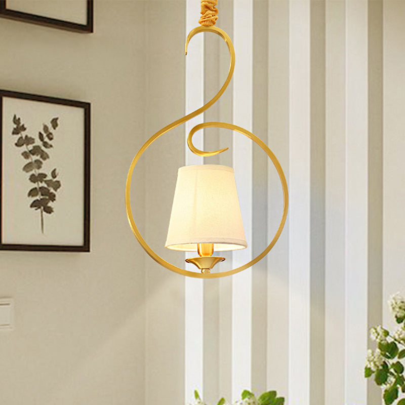 Traditional Cone Hanging Ceiling Light 1 Light Fabric Pendant Lighting in Gold for Living Room Clearhalo 'Ceiling Lights' 'Pendant Lights' 'Pendants' Lighting' 249674