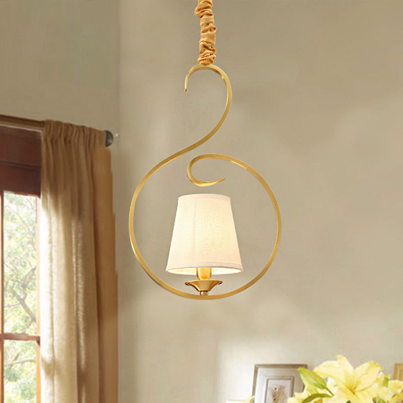 Traditional Cone Hanging Ceiling Light 1 Light Fabric Pendant Lighting in Gold for Living Room Clearhalo 'Ceiling Lights' 'Pendant Lights' 'Pendants' Lighting' 249675