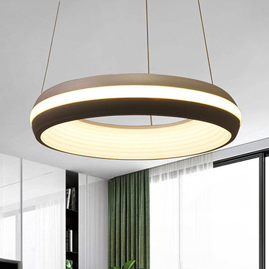 Doughnut Metal Pendant Modernist Led White/Grey Hanging Light Fixture in Third Gear, 19"/25" Wide Clearhalo 'Ceiling Lights' 'Modern Pendants' 'Modern' 'Pendant Lights' 'Pendants' Lighting' 249698