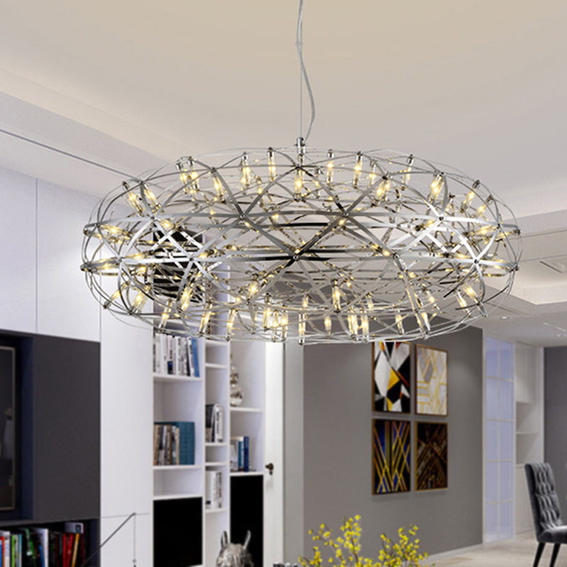Chrome Disc-Shaped Chandelier Lamp Modern 16"/21" W LED Stainless Steel Hanging Lighting in Warm/White Light Chrome Clearhalo 'Ceiling Lights' 'Chandeliers' 'Modern Chandeliers' 'Modern' Lighting' 249699