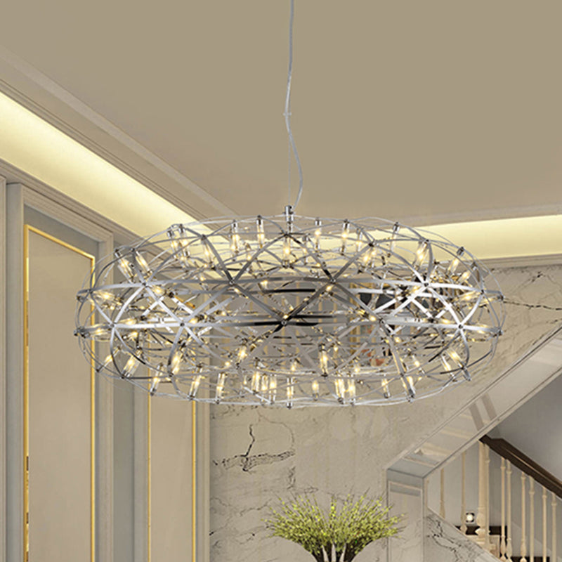 Chrome Disc-Shaped Chandelier Lamp Modern 16"/21" W LED Stainless Steel Hanging Lighting in Warm/White Light Clearhalo 'Ceiling Lights' 'Chandeliers' 'Modern Chandeliers' 'Modern' Lighting' 249700