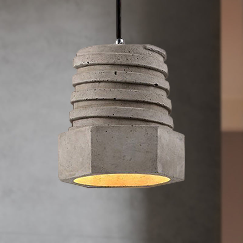 1 Light Screw Shape Pendant Light Fixture Industrial Gray Cement Hanging Lamp for Restaurant Grey Clearhalo 'Ceiling Lights' 'Modern Pendants' 'Modern' 'Pendant Lights' 'Pendants' Lighting' 249713