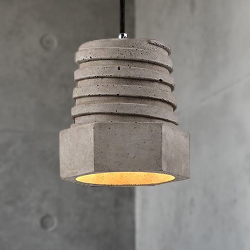 1 Light Screw Shape Pendant Light Fixture Industrial Gray Cement Hanging Lamp for Restaurant Clearhalo 'Ceiling Lights' 'Modern Pendants' 'Modern' 'Pendant Lights' 'Pendants' Lighting' 249715