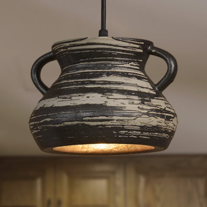 Barrel/Bell/Urn Shade Ceramic Pendant Light Industrial 1 Light Restaurant Hanging Light Fixture in Grey Clearhalo 'Ceiling Lights' 'Modern Pendants' 'Modern' 'Pendant Lights' 'Pendants' Lighting' 249744