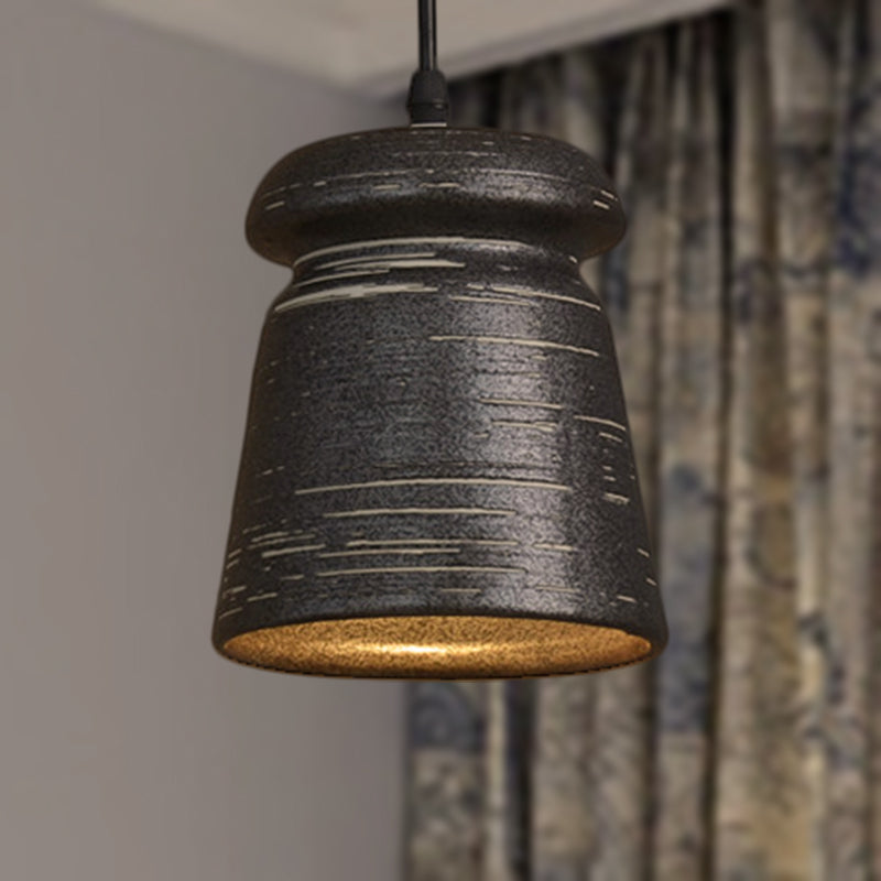 Barrel/Bell/Urn Shade Ceramic Pendant Light Industrial 1 Light Restaurant Hanging Light Fixture in Grey Grey Barrel Clearhalo 'Ceiling Lights' 'Modern Pendants' 'Modern' 'Pendant Lights' 'Pendants' Lighting' 249748