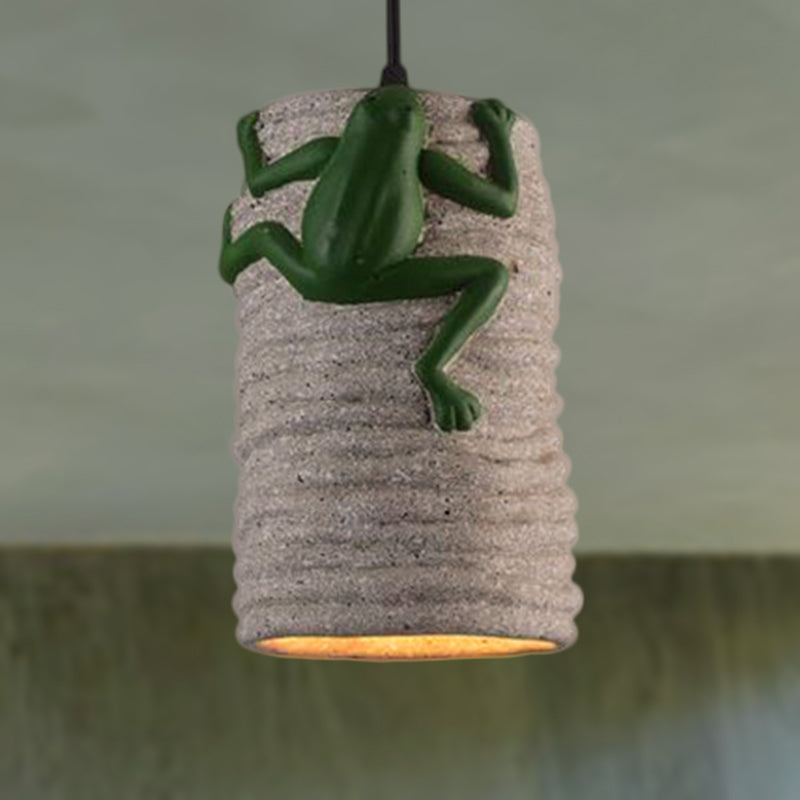 Industrial Cylinder Pendant Light with Frog Deco 1 Light Cement and Resin Pendant Lamp in Brass/Black/Grey for Bar Clearhalo 'Ceiling Lights' 'Modern Pendants' 'Modern' 'Pendant Lights' 'Pendants' Lighting' 249753