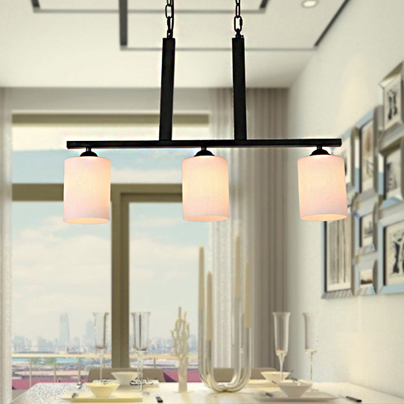 Frosted Glass Black Island Pendant Barrel 3 Lights Traditional Hanging Light Kit for Dining Room Clearhalo 'Ceiling Lights' 'Glass shade' 'Glass' 'Island Lights' Lighting' 249816