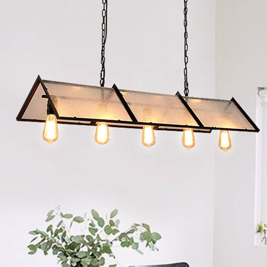 3/5 Lights Island Lamp Classic Exposed Bulb Frosted Glass Hanging Ceiling Light in Black 5 Black Clearhalo 'Ceiling Lights' 'Glass shade' 'Glass' 'Island Lights' Lighting' 249853
