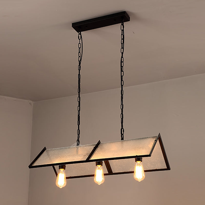3/5 Lights Island Lamp Classic Exposed Bulb Frosted Glass Hanging Ceiling Light in Black Clearhalo 'Ceiling Lights' 'Glass shade' 'Glass' 'Island Lights' Lighting' 249855