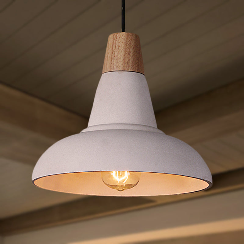 Grey/White Finish Bowl Shade Ceiling Pendant Industrial Style Cement and Wood 1 Light Bedside Pendant Lighting White Clearhalo 'Ceiling Lights' 'Modern Pendants' 'Modern' 'Pendant Lights' 'Pendants' Lighting' 249893