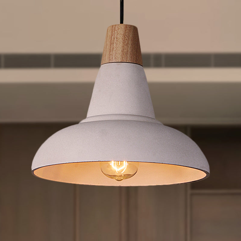 Grey/White Finish Bowl Shade Ceiling Pendant Industrial Style Cement and Wood 1 Light Bedside Pendant Lighting Clearhalo 'Ceiling Lights' 'Modern Pendants' 'Modern' 'Pendant Lights' 'Pendants' Lighting' 249894