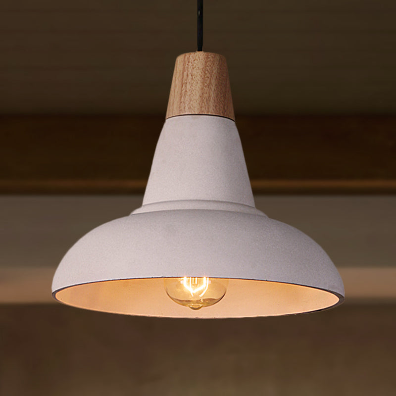 Grey/White Finish Bowl Shade Ceiling Pendant Industrial Style Cement and Wood 1 Light Bedside Pendant Lighting Clearhalo 'Ceiling Lights' 'Modern Pendants' 'Modern' 'Pendant Lights' 'Pendants' Lighting' 249895