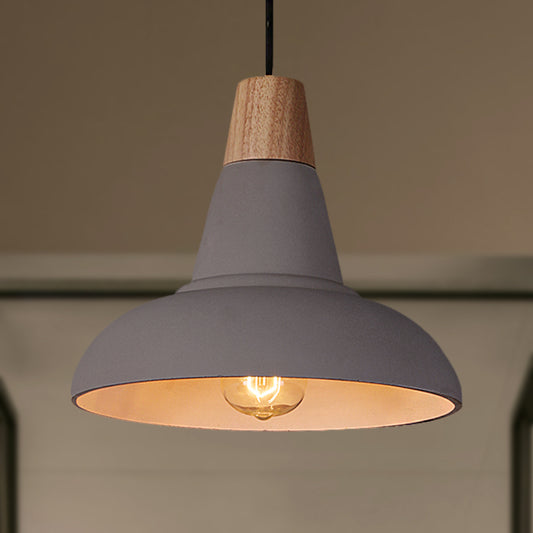 Grey/White Finish Bowl Shade Ceiling Pendant Industrial Style Cement and Wood 1 Light Bedside Pendant Lighting Clearhalo 'Ceiling Lights' 'Modern Pendants' 'Modern' 'Pendant Lights' 'Pendants' Lighting' 249897