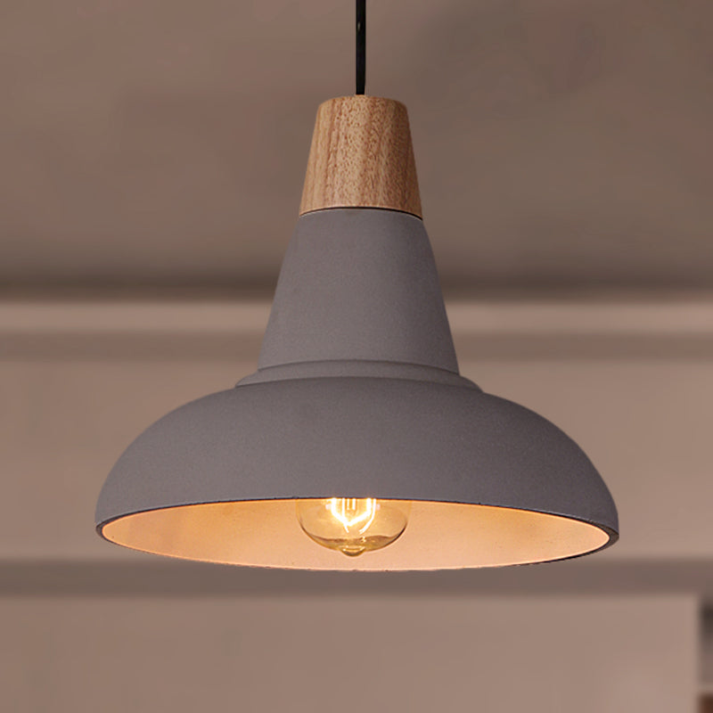 Grey/White Finish Bowl Shade Ceiling Pendant Industrial Style Cement and Wood 1 Light Bedside Pendant Lighting Clearhalo 'Ceiling Lights' 'Modern Pendants' 'Modern' 'Pendant Lights' 'Pendants' Lighting' 249898