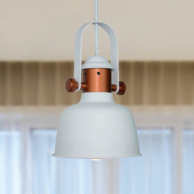 Industrial Barn Shade Suspended Lamp 1 Head Metallic Pendant Lighting with Handle in Black/White for Kitchen Clearhalo 'Ceiling Lights' 'Modern Pendants' 'Modern' 'Pendant Lights' 'Pendants' Lighting' 249927