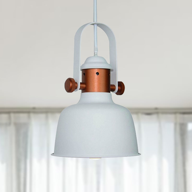 Industrial Barn Shade Suspended Lamp 1 Head Metallic Pendant Lighting with Handle in Black/White for Kitchen Clearhalo 'Ceiling Lights' 'Modern Pendants' 'Modern' 'Pendant Lights' 'Pendants' Lighting' 249928