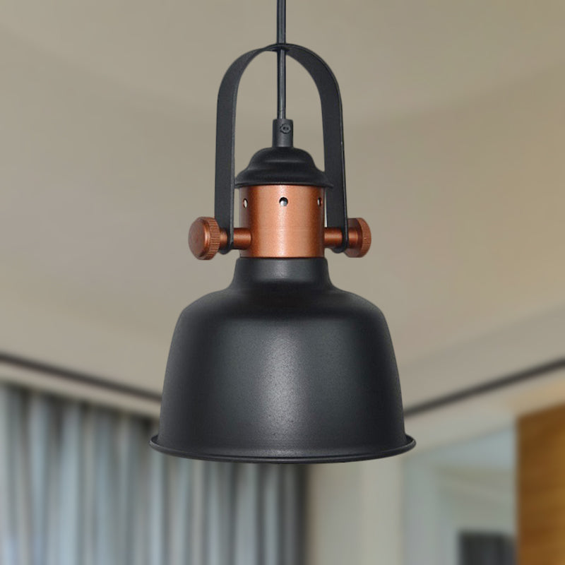 Industrial Barn Shade Suspended Lamp 1 Head Metallic Pendant Lighting with Handle in Black/White for Kitchen Black Clearhalo 'Ceiling Lights' 'Modern Pendants' 'Modern' 'Pendant Lights' 'Pendants' Lighting' 249929