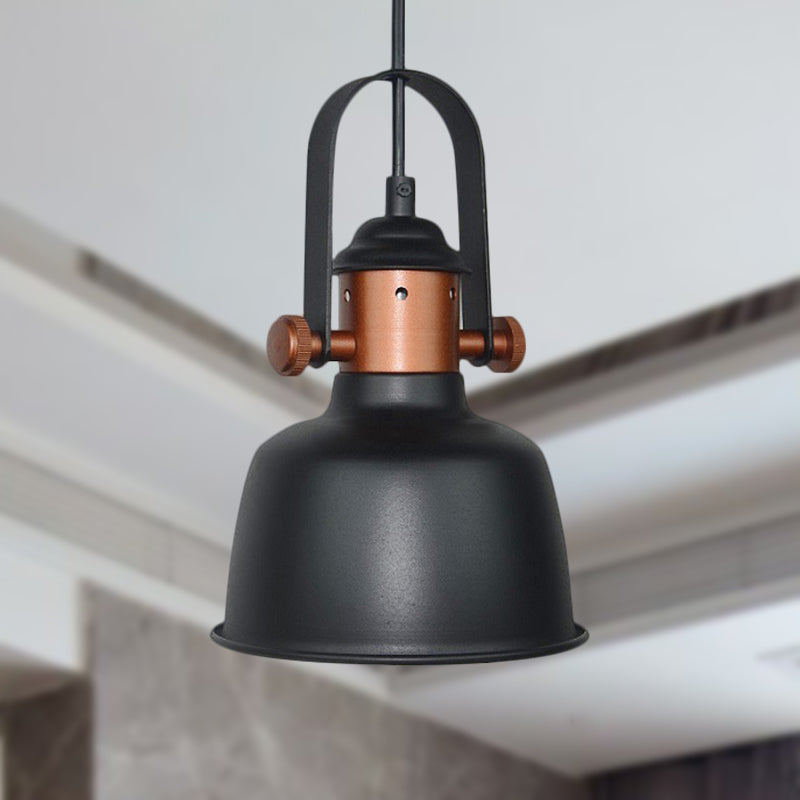 Industrial Barn Shade Suspended Lamp 1 Head Metallic Pendant Lighting with Handle in Black/White for Kitchen Clearhalo 'Ceiling Lights' 'Modern Pendants' 'Modern' 'Pendant Lights' 'Pendants' Lighting' 249931