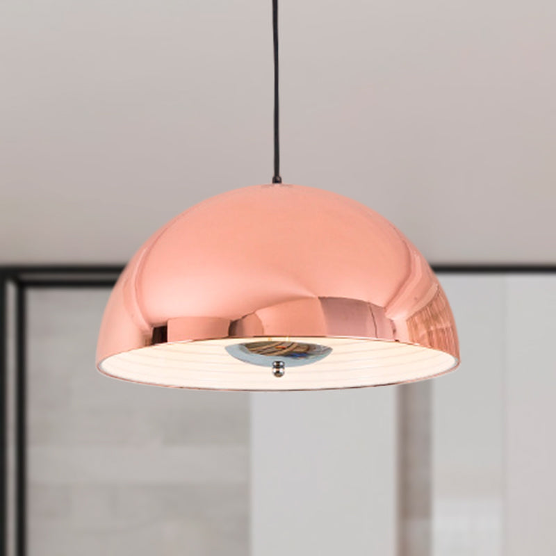 Domed Metallic Pendant Lamp Retro Style 1 Light Dining Room Hanging Ceiling Light in Rose Gold/Black Rose Gold Clearhalo 'Ceiling Lights' 'Modern Pendants' 'Modern' 'Pendant Lights' 'Pendants' Lighting' 249951