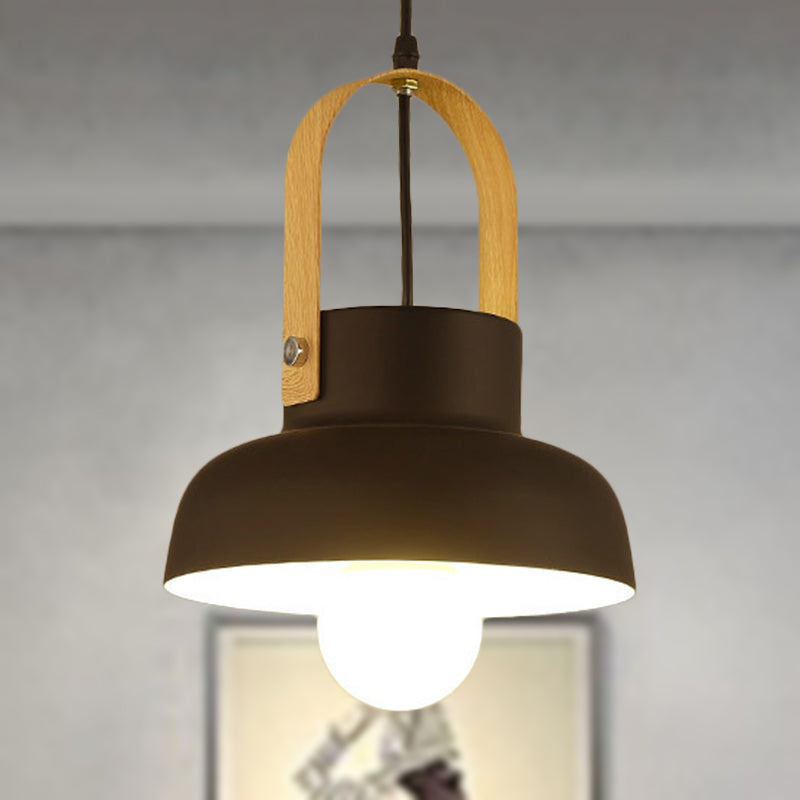 Retro Style Barn Pendant Lamp 1 Light Metal Hanging Ceiling Light with Leather Strap in White/Grey/Black Black Clearhalo 'Ceiling Lights' 'Modern Pendants' 'Modern' 'Pendant Lights' 'Pendants' Lighting' 249957