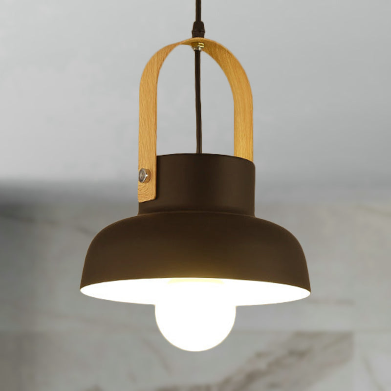 Retro Style Barn Pendant Lamp 1 Light Metal Hanging Ceiling Light with Leather Strap in White/Grey/Black Clearhalo 'Ceiling Lights' 'Modern Pendants' 'Modern' 'Pendant Lights' 'Pendants' Lighting' 249959