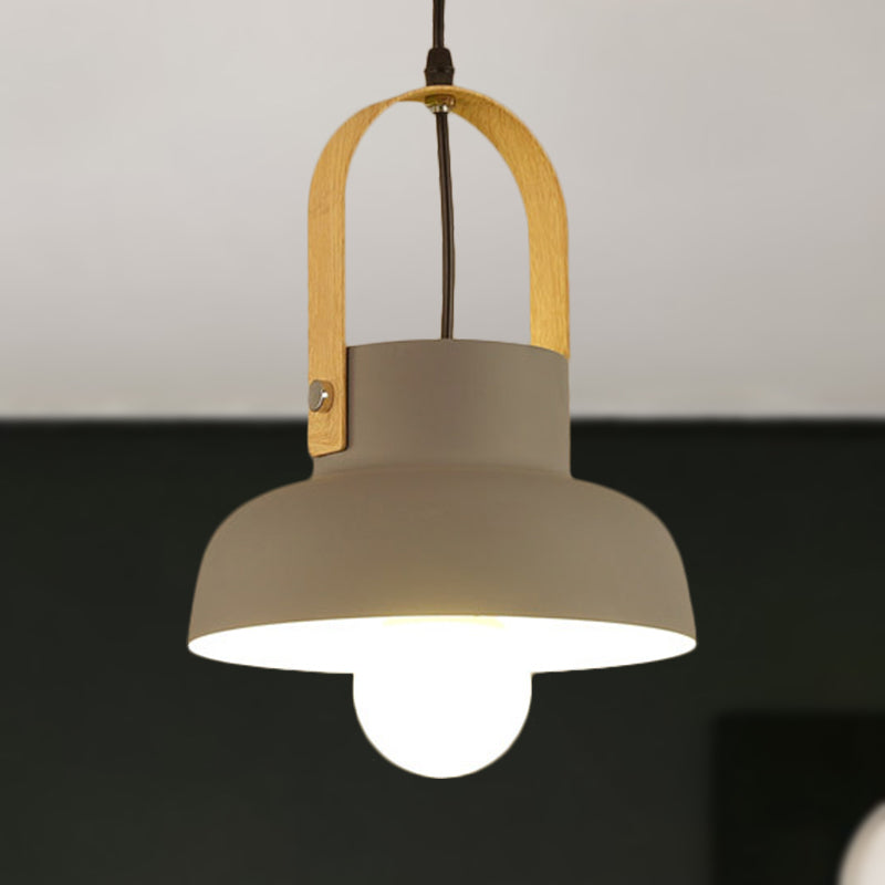 Retro Style Barn Pendant Lamp 1 Light Metal Hanging Ceiling Light with Leather Strap in White/Grey/Black Grey Clearhalo 'Ceiling Lights' 'Modern Pendants' 'Modern' 'Pendant Lights' 'Pendants' Lighting' 249960