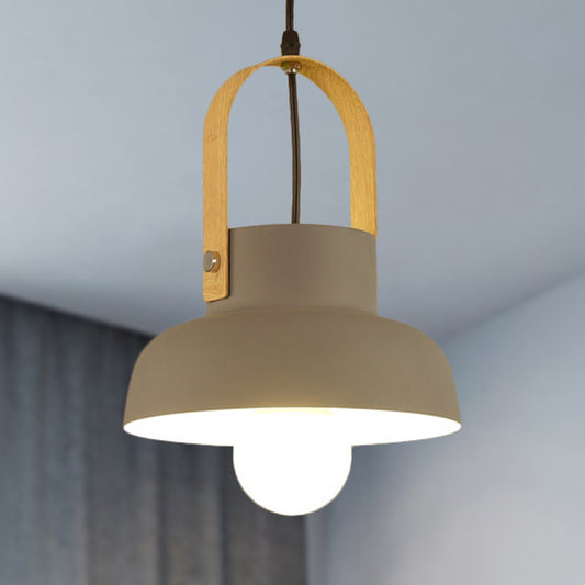 Retro Style Barn Pendant Lamp 1 Light Metal Hanging Ceiling Light with Leather Strap in White/Grey/Black Clearhalo 'Ceiling Lights' 'Modern Pendants' 'Modern' 'Pendant Lights' 'Pendants' Lighting' 249962