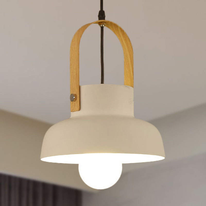 Retro Style Barn Pendant Lamp 1 Light Metal Hanging Ceiling Light with Leather Strap in White/Grey/Black White Clearhalo 'Ceiling Lights' 'Modern Pendants' 'Modern' 'Pendant Lights' 'Pendants' Lighting' 249963