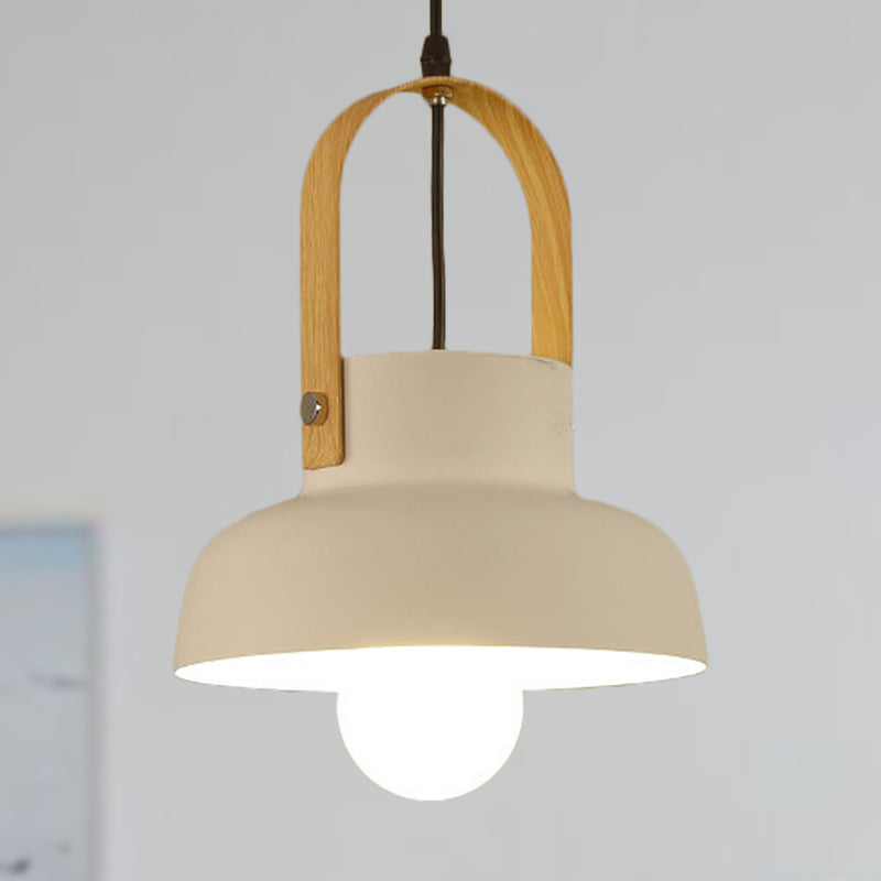 Retro Style Barn Pendant Lamp 1 Light Metal Hanging Ceiling Light with Leather Strap in White/Grey/Black Clearhalo 'Ceiling Lights' 'Modern Pendants' 'Modern' 'Pendant Lights' 'Pendants' Lighting' 249965