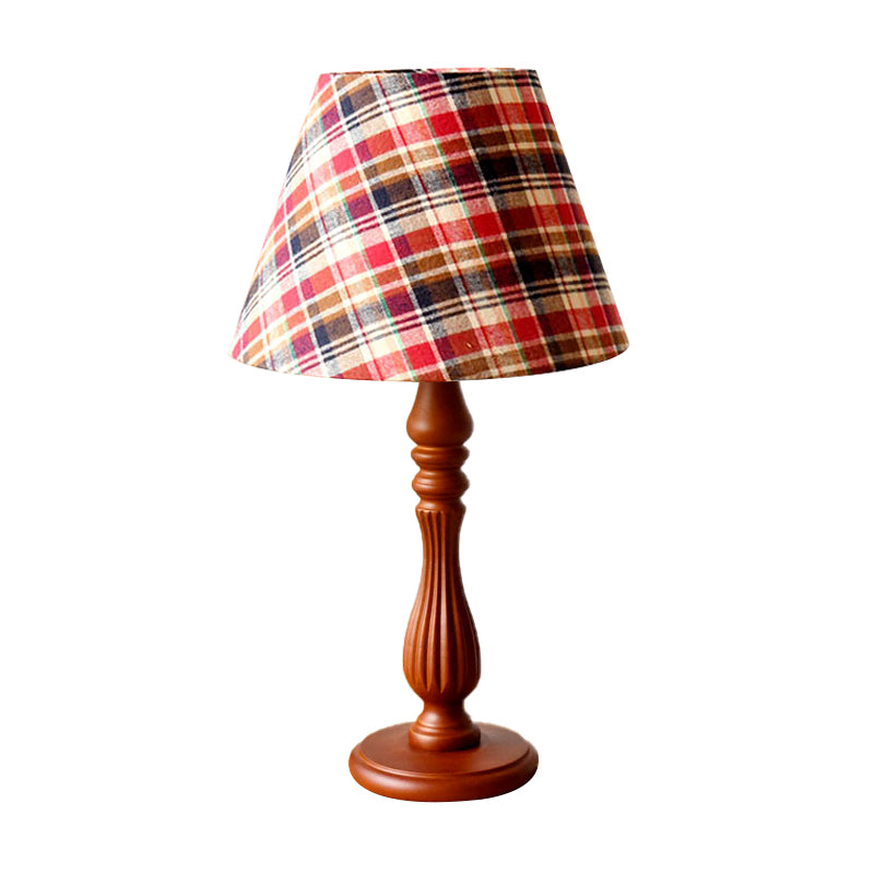 Red/Blue/Green 1 Light Task Lighting Classic Fabric Barrel Shape Night Table Lamp for Bedroom with Wood Base Clearhalo 'Lamps' 'Table Lamps' Lighting' 250002