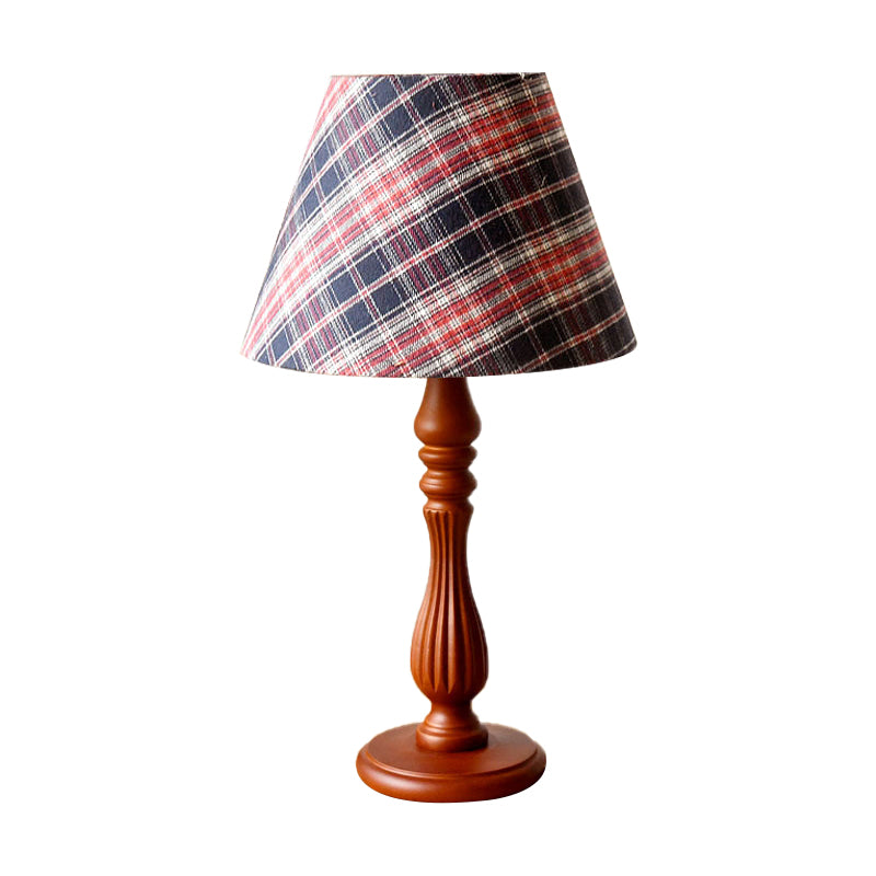 Red/Blue/Green 1 Light Task Lighting Classic Fabric Barrel Shape Night Table Lamp for Bedroom with Wood Base Clearhalo 'Lamps' 'Table Lamps' Lighting' 250005