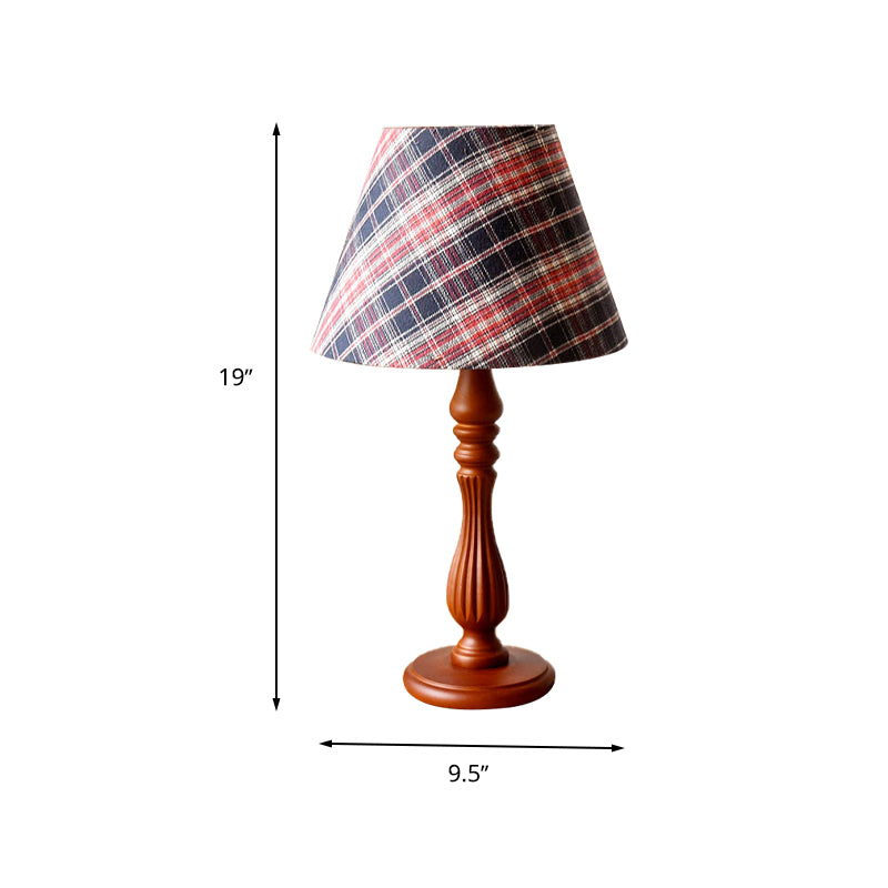 Red/Blue/Green 1 Light Task Lighting Classic Fabric Barrel Shape Night Table Lamp for Bedroom with Wood Base Clearhalo 'Lamps' 'Table Lamps' Lighting' 250006