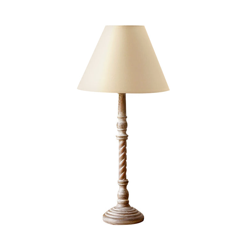 1-Light Fabric Desk Lamp Traditional White Barrel Shape Bedroom Reading Light with Wood Base Clearhalo 'Lamps' 'Table Lamps' Lighting' 250057