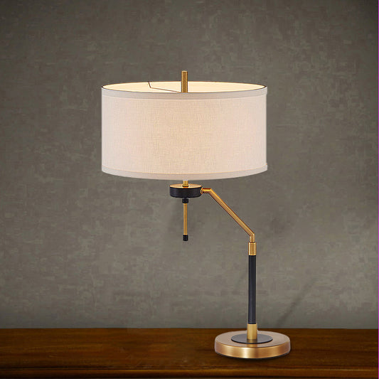 1 Light Desk Light Traditional Drum Fabric Reading Lamp in Brass for Bedroom with Base Brass Clearhalo 'Lamps' 'Table Lamps' Lighting' 250116