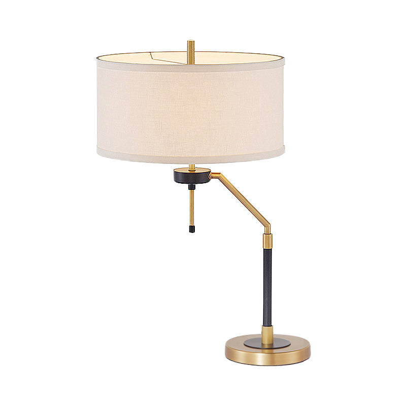 1 Light Desk Light Traditional Drum Fabric Reading Lamp in Brass for Bedroom with Base Clearhalo 'Lamps' 'Table Lamps' Lighting' 250118