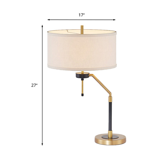 1 Light Desk Light Traditional Drum Fabric Reading Lamp in Brass for Bedroom with Base Clearhalo 'Lamps' 'Table Lamps' Lighting' 250119