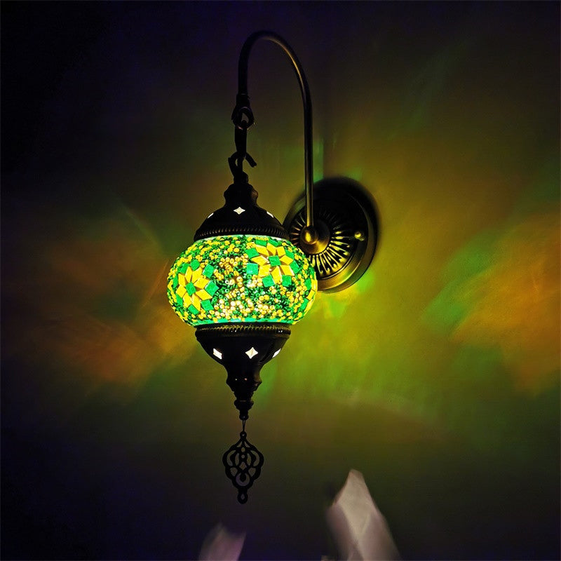 Armed Wall Lighting Traditional Metal 1 Bulb Bronze Sconce Light Fixture with Global Green Glass Shade Clearhalo 'Wall Lamps & Sconces' 'Wall Lights' Lighting' 250217